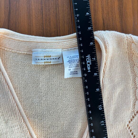 90s Vintage Yarn Works 100% Cotton V Neck Cable Knit Sweater Vest Gold Buttons M - Picture 4 of 6